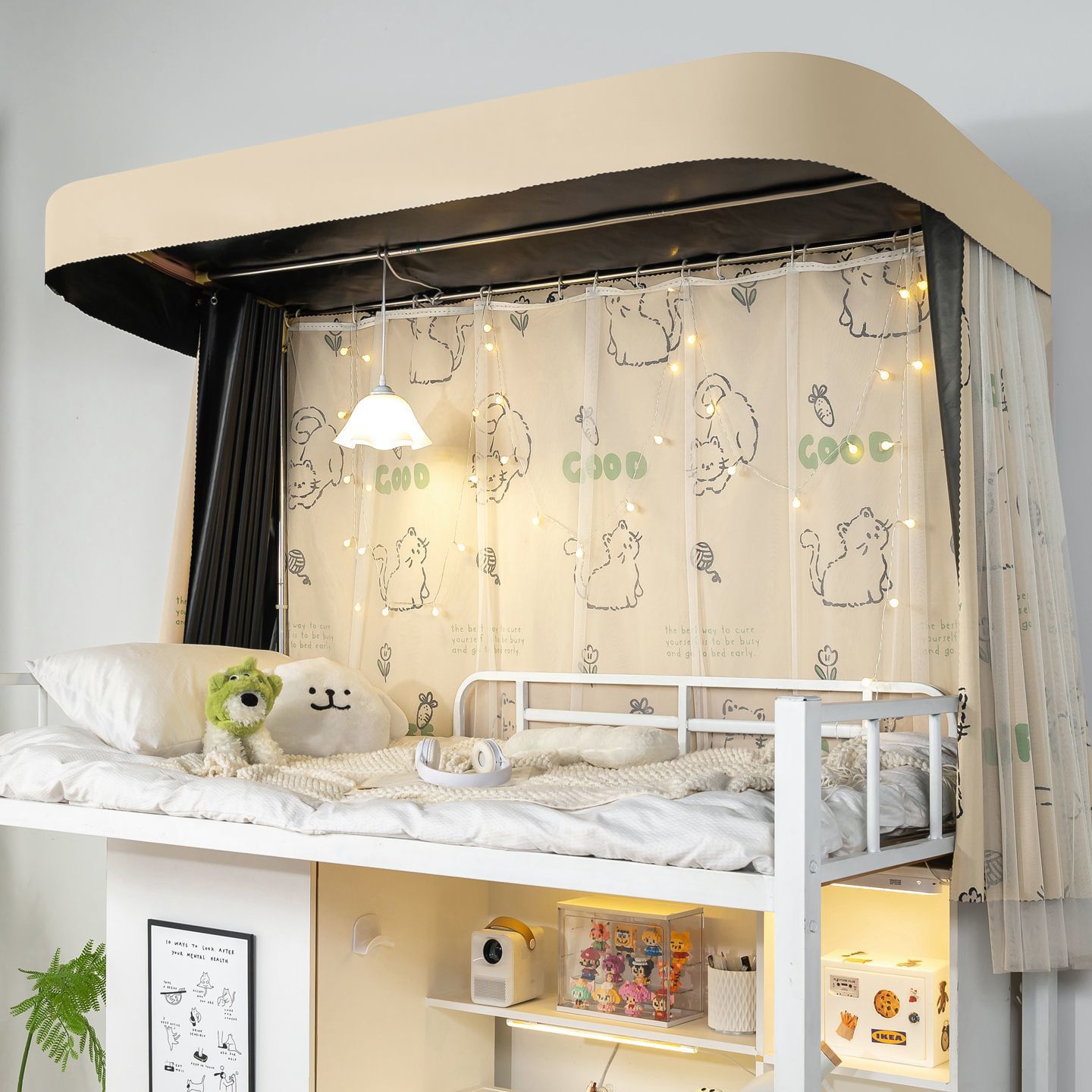 Cortina de cama especial en forma de U para dormitorio de estudiantes universitarios cortina de sombra fuerte cortina de doble riel deslizante cortina de sombra para dormitorio