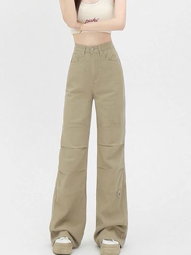 Khaki Workwear Denim Jeans for Women | Autumn New Arrival | High-Waisted, Loose-Fitting, Slimming Design | Casual & Versatile Straight-Leg Long Pants