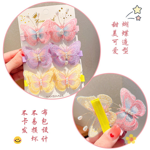 Children kids Girls Chinese Hanfu Princess fairy Headdress chinese folk dance hair accessories embroidery butterfly hairpin bang side clamp