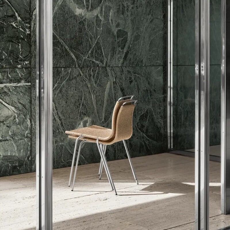 Pk22 Replica of a Medieval Designer Metal Dining Chair, Simple Bauhaus Style, Hand-Woven Rope Hotel Restaurant Chair Pk22 Replica of a Medieval Designer Metal Dining Chair, Simple Bauhaus Style, Hand-Woven Rope Hotel Restaurant Chair