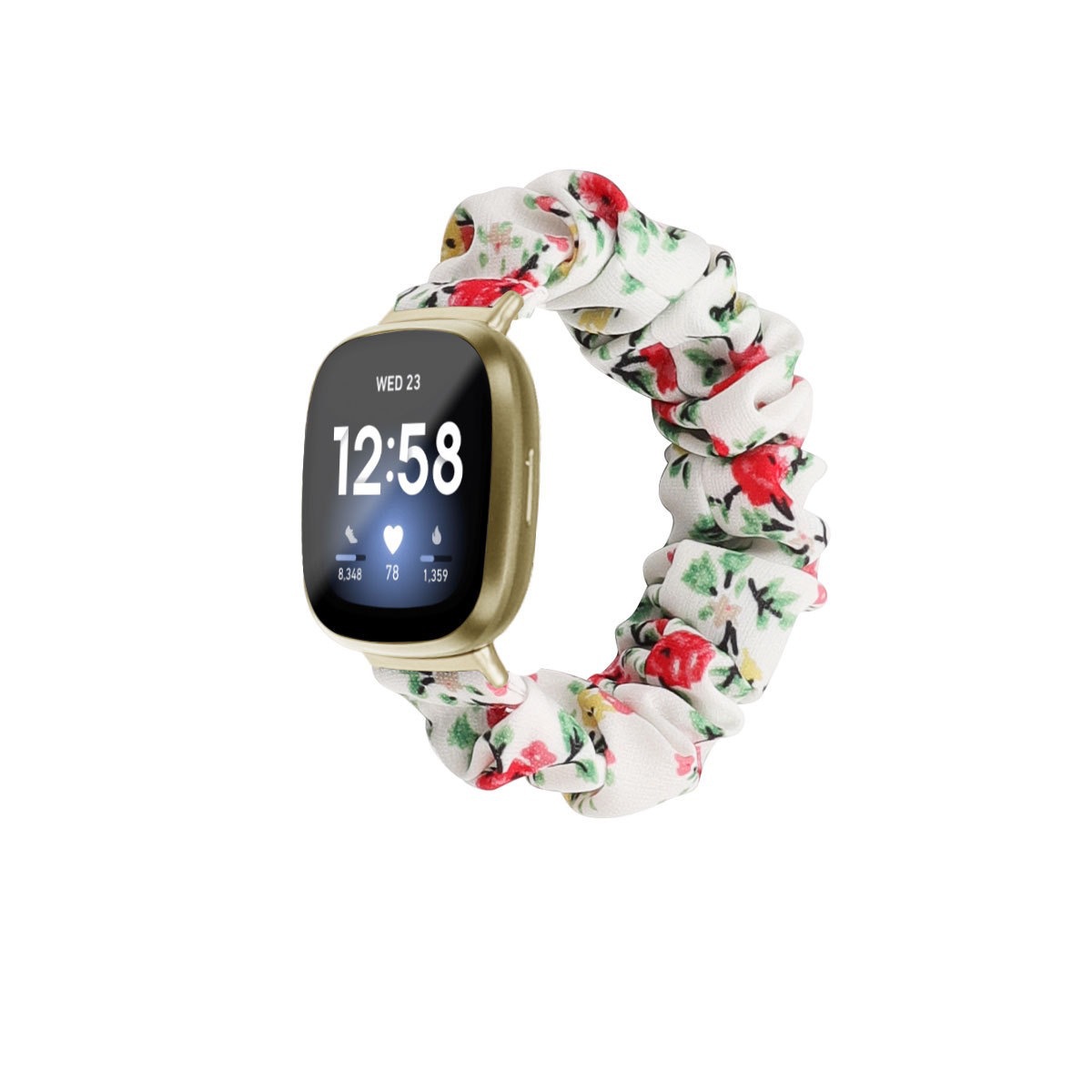 Adecuado para Fitbit Versa3 correa de intestino grueso poliéster elástico tela impresa banda de pelo correa elástica