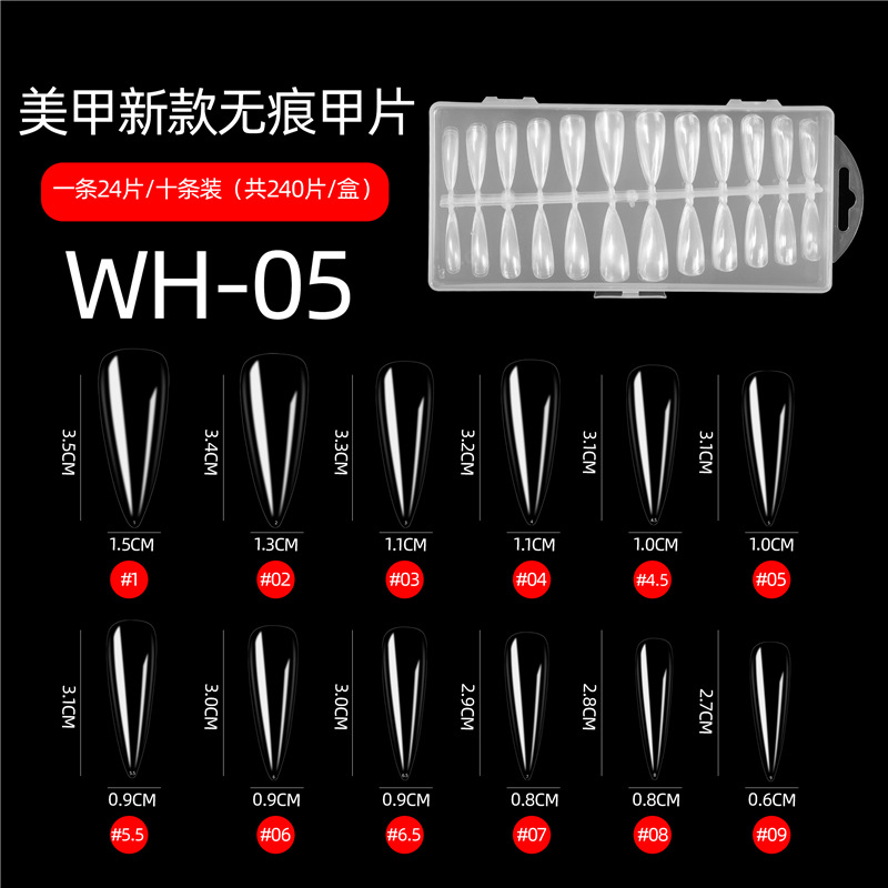 Nueva pieza de uñas sin costuras de Arte de uñas 240 piezas transparente no tallado pulido falso plegable de uñas sin costuras gota de agua pieza de uñas de ballet