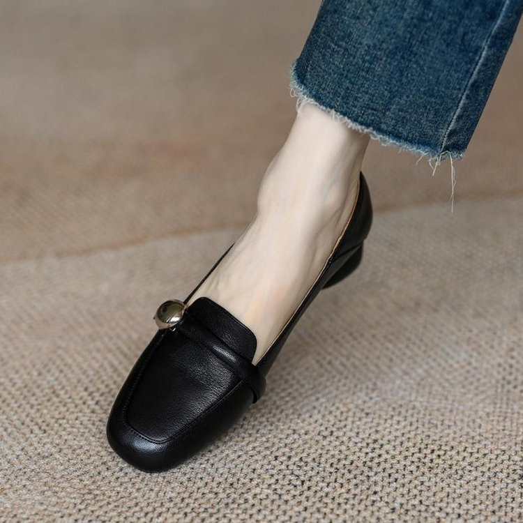 Retro Chunky-heeled Ballet Flats For Women, Versatile Soft Leather_voghion.com