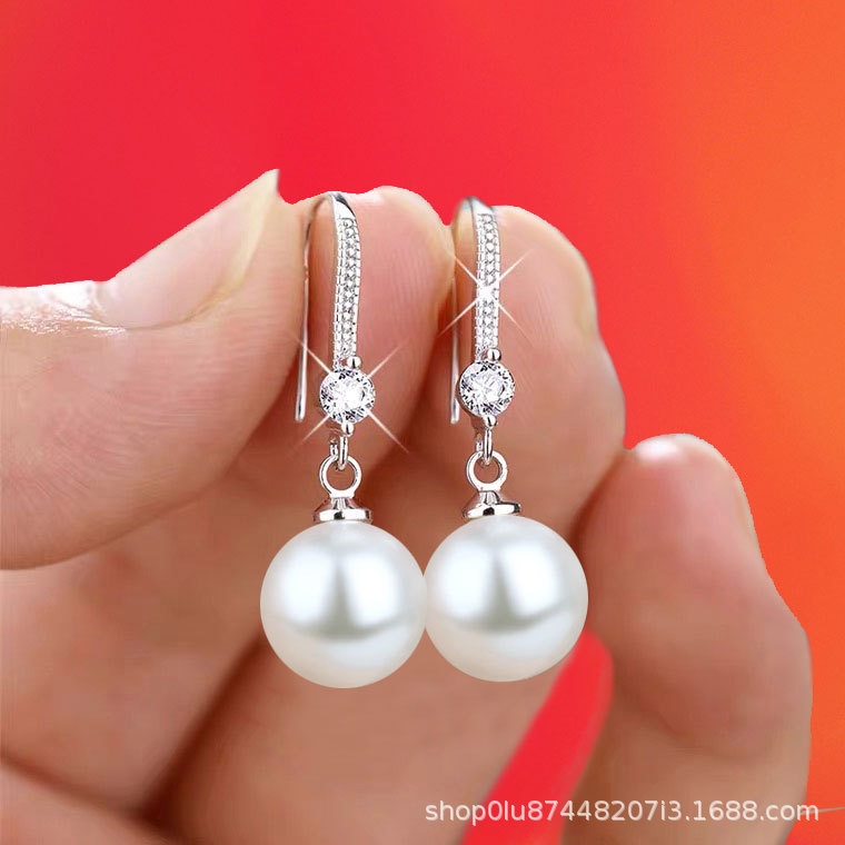 Internet Explosions Pearl Earrings Cross-border E-Commerce AliExpress Amazon Quality Assurance Female Internet Red Ear Hook Earrings