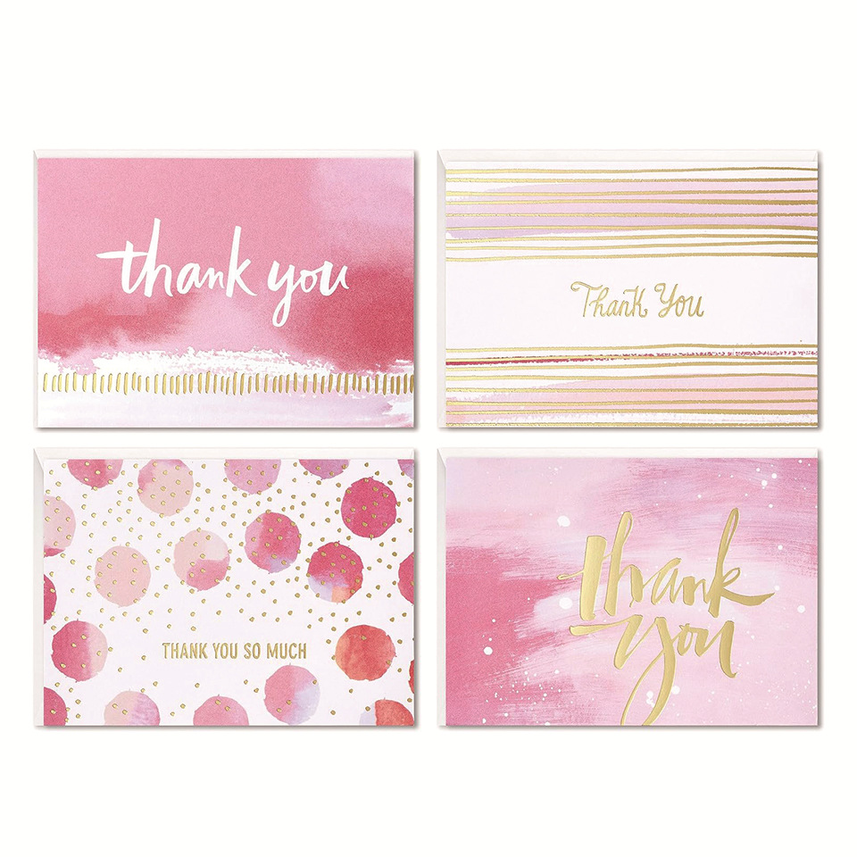 跨进爆款粉色金箔婚庆酒店出席感谢卡片高清印刷可书写祝福语贺卡