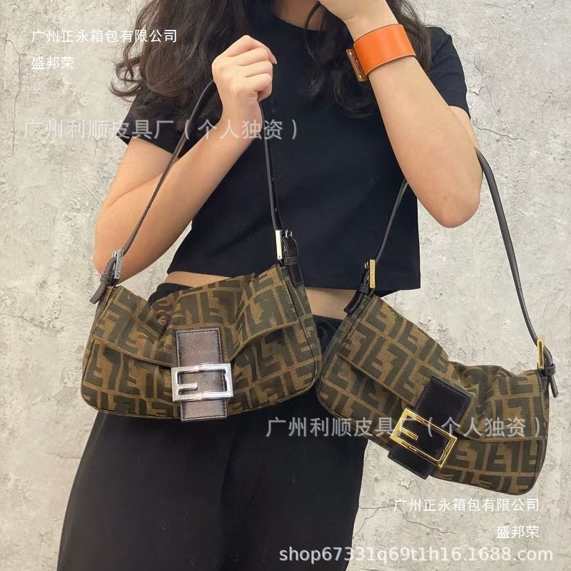 直供跨境货源老花帆布腋下包FF中古法棍包经典百搭女单肩斜挎|undefined