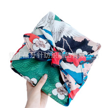 國風彩印包袱布滿版印仙鶴圖案包袱皮禮品包裹布禮物裝飾布