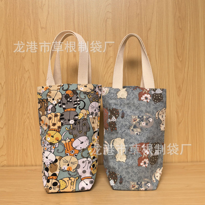 棉帆布奶茶手提袋饮料杯袋牛仔布牛津布手提彩色帆布杯套厂家批发
