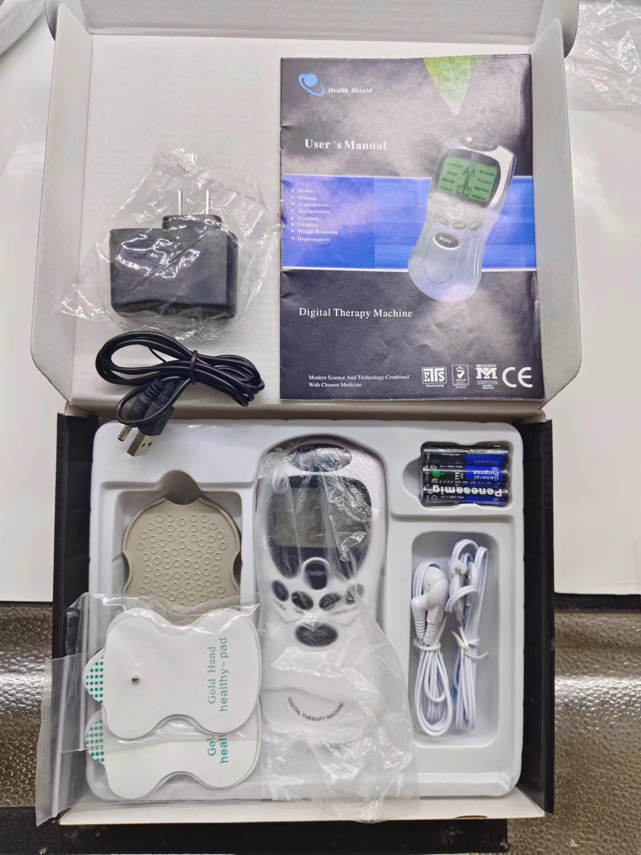Masajeador multifuncional portátil Meridian con pantalla azul y doble salida de pulso, venta al por mayor