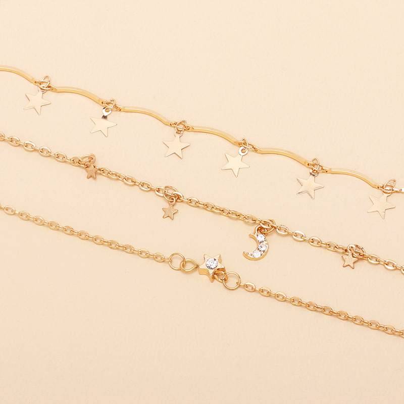 7g Weight Necklace Classification Wedding, Travel Occasion Women'S Gender Gold Color Fashion Solid Color Multilayer Star Moon Necklace Wholesale Nihaojewelry 7