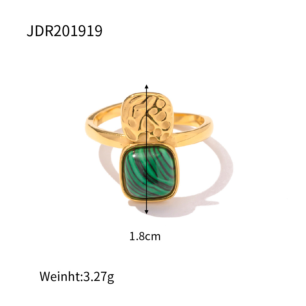 Retro Square Stainless Steel Inlay Turquoise Open Ring 1 Piece