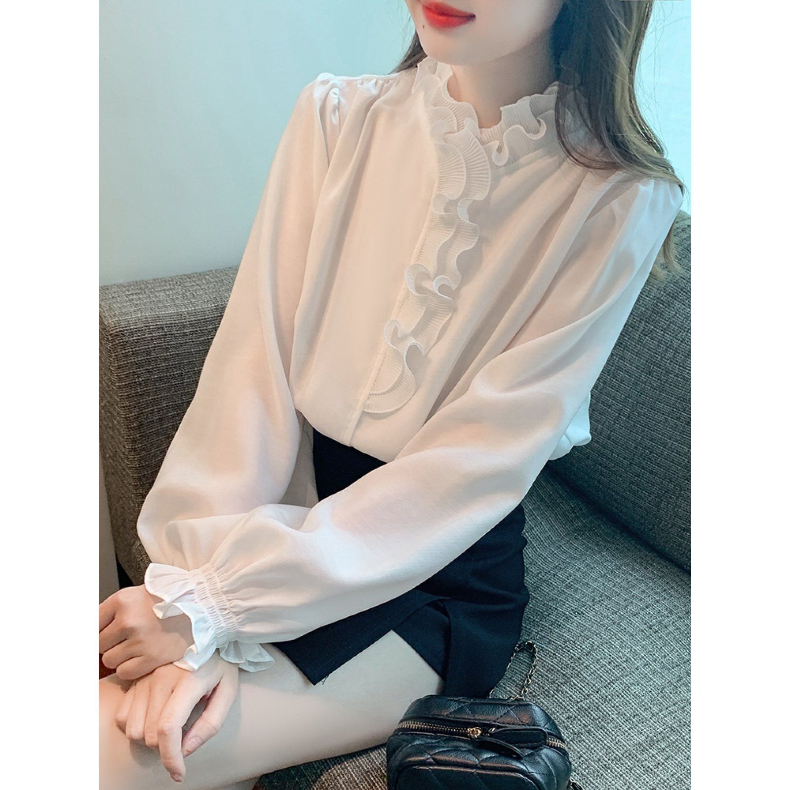 Camicia elegante da donna in chiffon a maniche lunghe per primavera_voghion.com