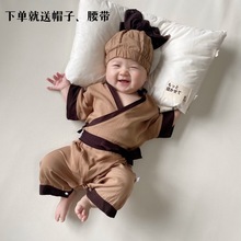 夏季婴儿汉服宝宝连体爬服0-6个月中国风和尚服衣服古风外出短袖