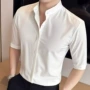 夏季七分无领男士衬衫