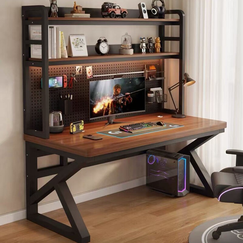 Desk and bookshelf integrated table with perforated board, bedroom gaming desk, student desktop solid wood eco-board computer desk Desk and bookshelf integrated table with perforated board, bedroom gaming desk, student desktop solid wood eco-board computer desk
