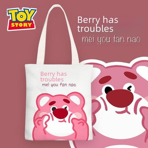  New Strawberry Bear Anime Ins Fresh Canvas Bag for Women Single Shoulder Simple Student School Bag