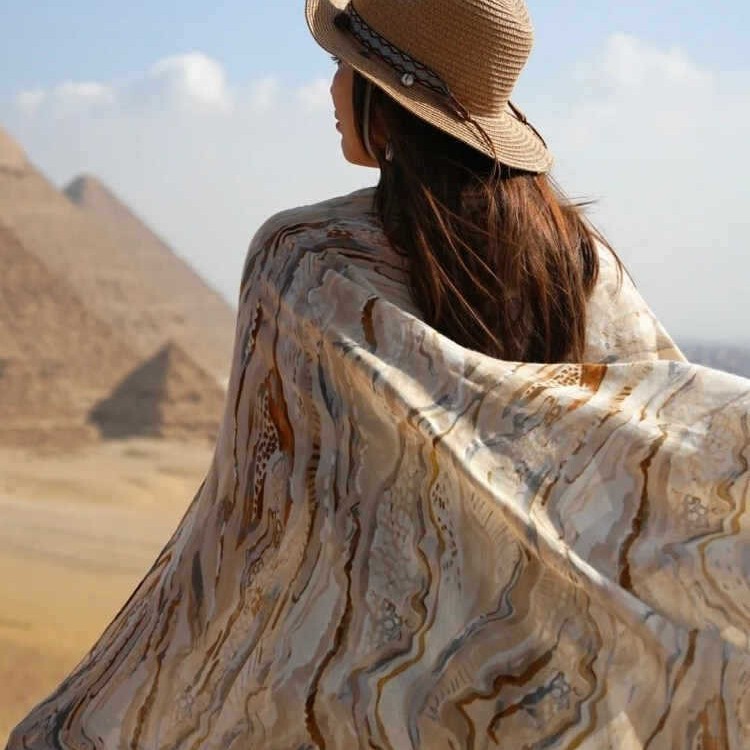 Desert Outfit Shawl for Travel Photography, Egyptian Travel Silk Scarf, Women's Sun Protection Headscarf, Thin Outerwear Scarf