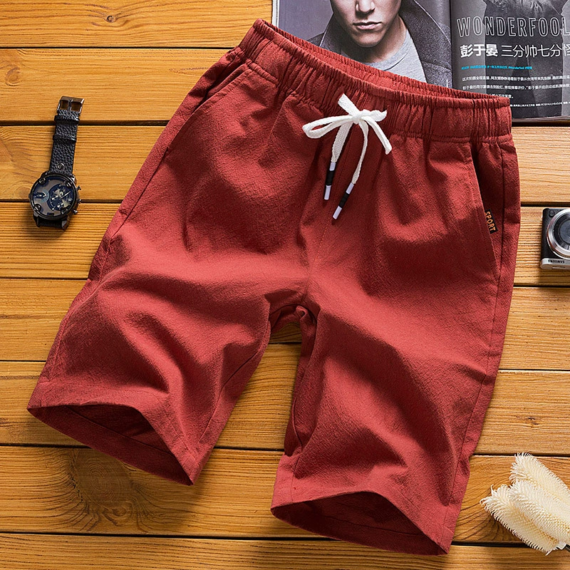 Summer trousers for leisure, beach shorts for boys, plus size, Chinese style, cotton and linen