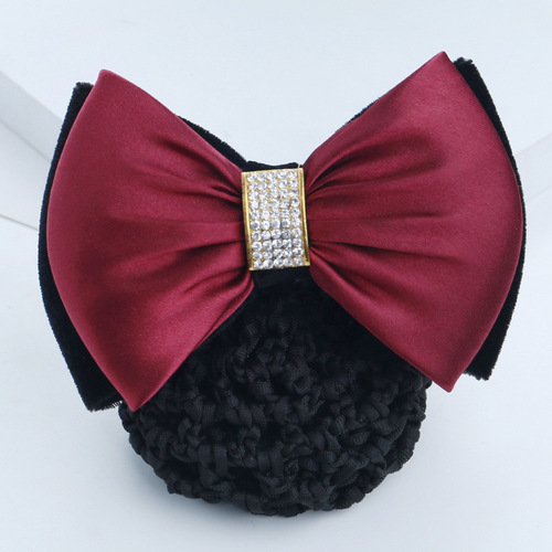 Professional hairpin hairnet gold velvet bow hair accessories net bag hotel stewardess nurse work hairpin