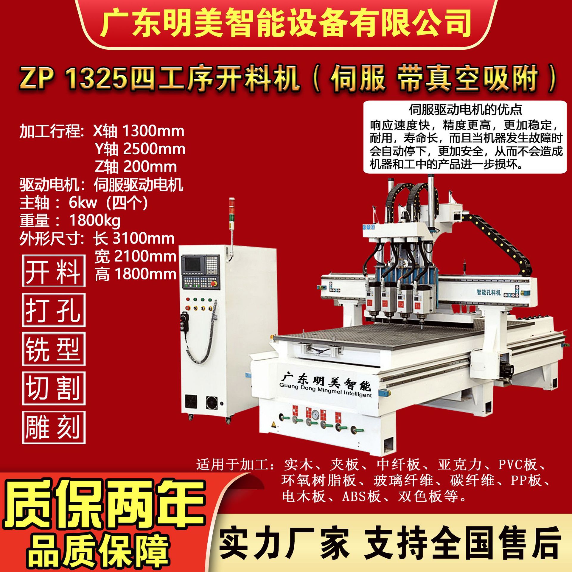 数控木工雕刻机四工序全自动板式家具柜门板材切割打开数控开料机
