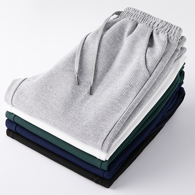 Waffled Sports Pants Men's Spring and Autumn Loose plus size Straight Pants Breathable Couple's Wide Leg Casual Pants