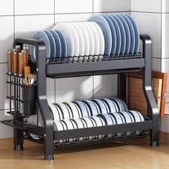 Kitchen household stainless steel large capacity storage rack bowl plate chopsticks fork sponge hanging spoon draining storage rack