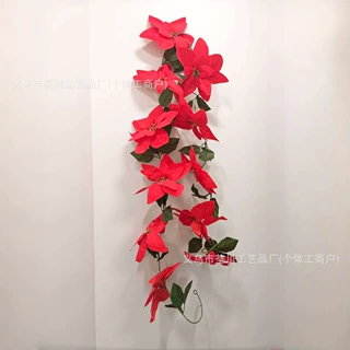 圣诞装饰一品红仿真花客厅盆栽红绢花绒布花束绿植塑料temu代发