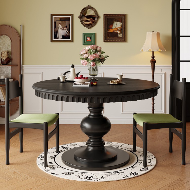 Medieval Round Table, Silent Coffee Table, American Solid Wood Dining Table, Round Carved Dining Table, Roman Column, French Retro Style, Free Shipping