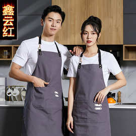 围裙家用厨房防水防油工作服韩版时尚围腰男女服务员印字刺绣