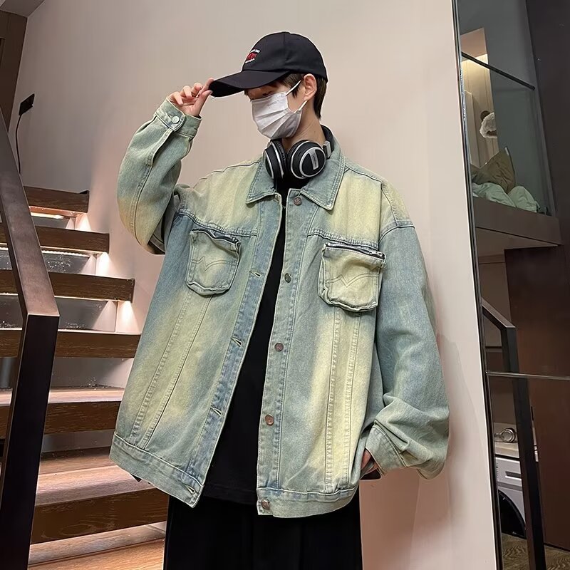 Denim Jacket Men Retro Style Trendy Loose Workwear Top_voghion.com
