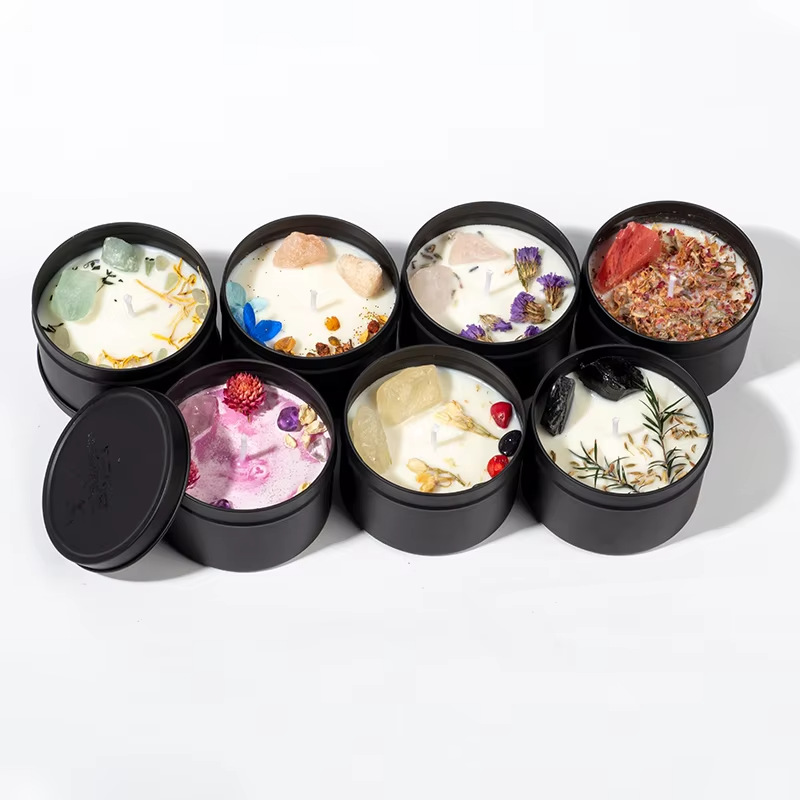 Decoración del hogar de estaño negro de cera de cera de incienso atmósfera alta perfume té cera regalo de cumpleaños transfronterizo