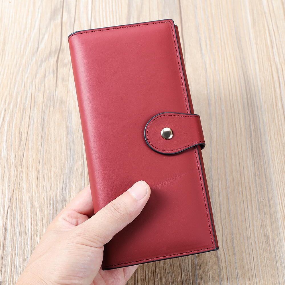 Ví da bò dài nữ khí chất nhiều ngăn thẻ chống từ RFID — Màu đỏ, Màu xanh lá, Màu xanh lam, Màu đen