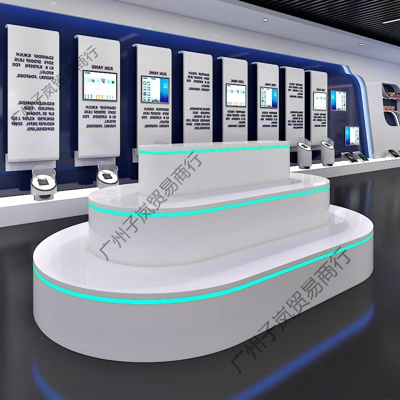 展厅发光展示台鲜花店货架展示柜网红圆形发光展示架异形中岛展台