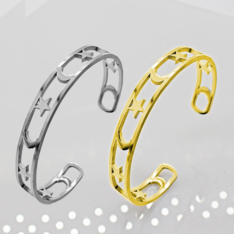 Fashion Star Moon Titanium Steel Plating Bangle