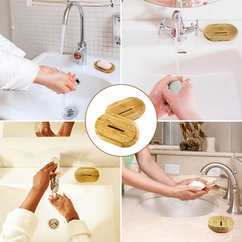 Directo de fábrica creativa caja de jabón bandeja de jabón de drenaje estante de jabón de bambú jabón de drenaje jabonera