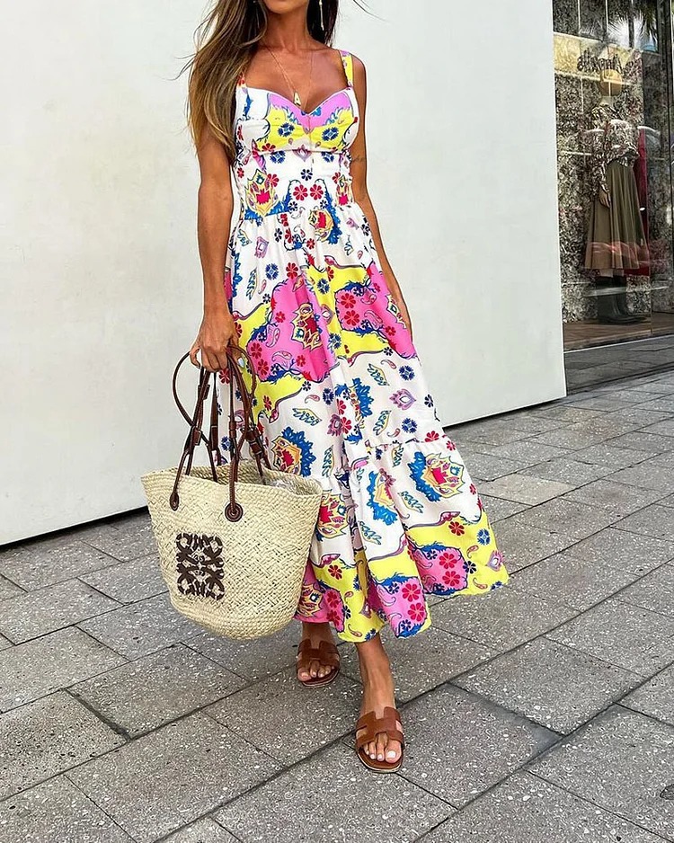 Women's Strap Dress Vacation Sexy V Neck Printing Sleeveless Printing Maxi Long Dress Holiday Beach display picture 1