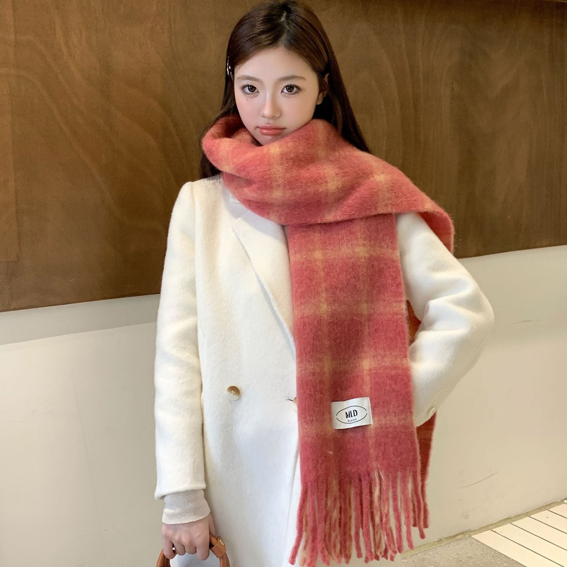 2024 atmósfera coreana秋-invierno abrigo chal invierno nuevo arco iris hibisco bufandas de lana para mujeres