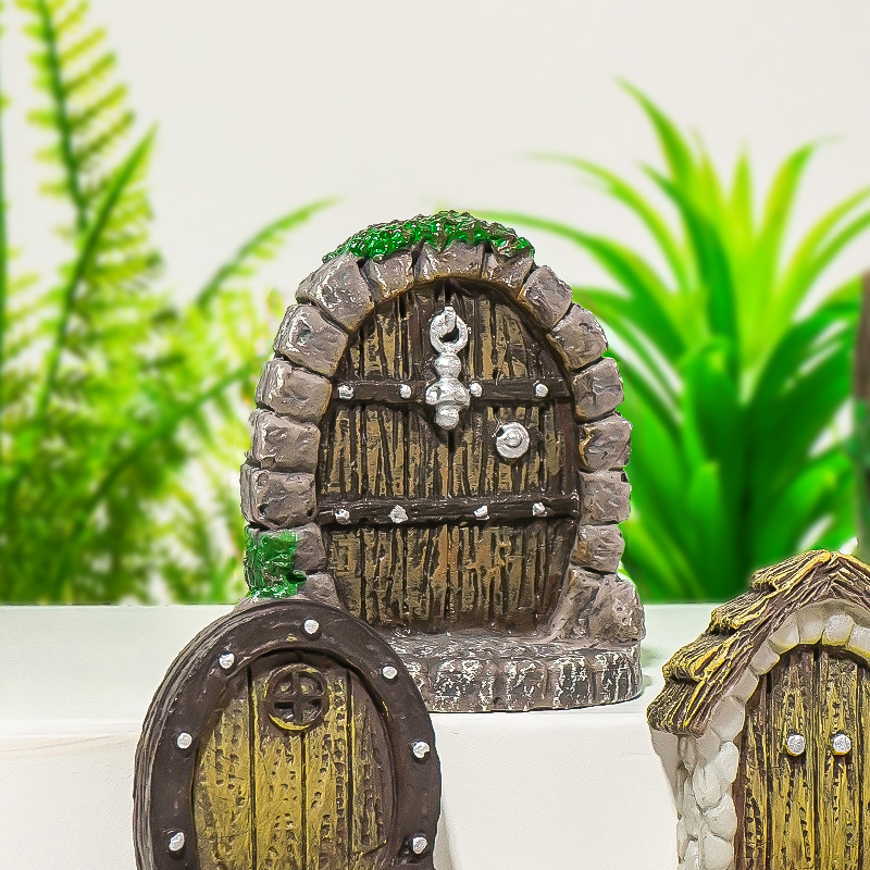 Simulación chic pequeña puerta de madera marco de fotos accesorios tanque de peces decoración del paisaje puertas y ventanas de resina psicológica bandeja de arena suministros puerta