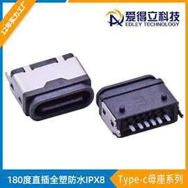 type-c6p母座全塑防水180度直插两脚防水等级IPX68防水母头连接器