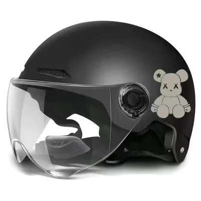New national standard certified electric motorcycle Motosiklet kaskı (dəbilqə) - black-violent-bear-transparent-mirror-one-size-fits-all