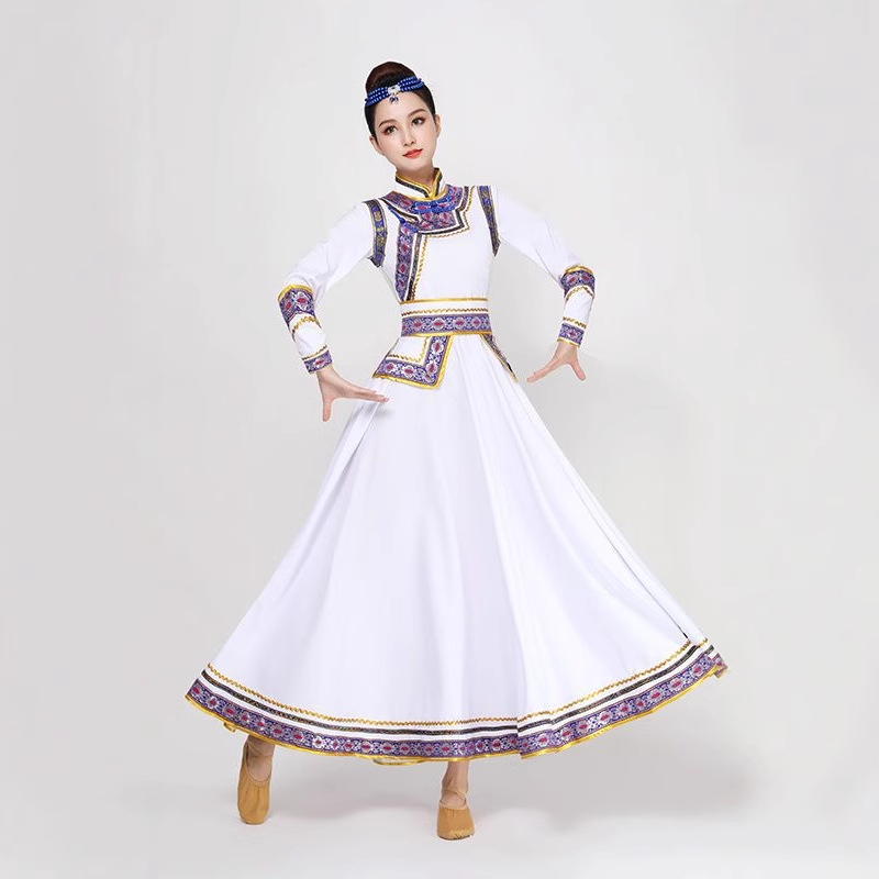 新款蒙古舞蹈服女成人蒙古袍演出服长款少数民族服装蒙族草原服装