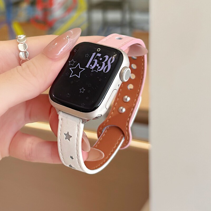 Suitable for Huawei GT7, Xiaomi, Samsung, Galaxy, double-studded leather strap, Apple S11 watch, Apple Watch