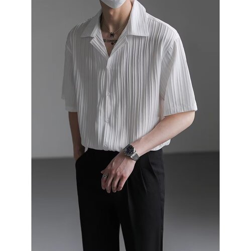 Men's 2024 Summer New Short-Sleeve Shirt, Cool and Stylish, Ice Silk Half-Sleeve Blouse, Casual 5-Sleeve Top