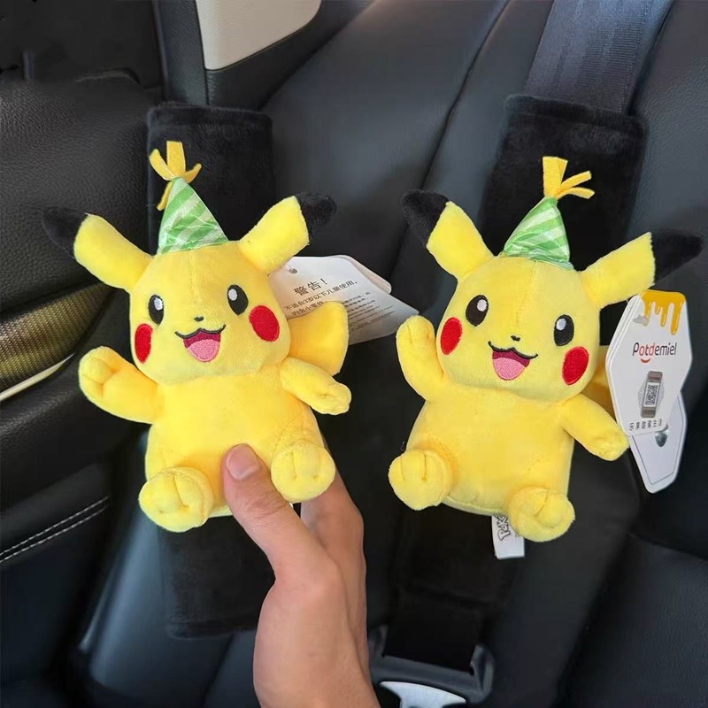 Authentic Pokémon Pikachu plush toy car seatbelt shoulder pad, cute interior decoration for car seatbelt