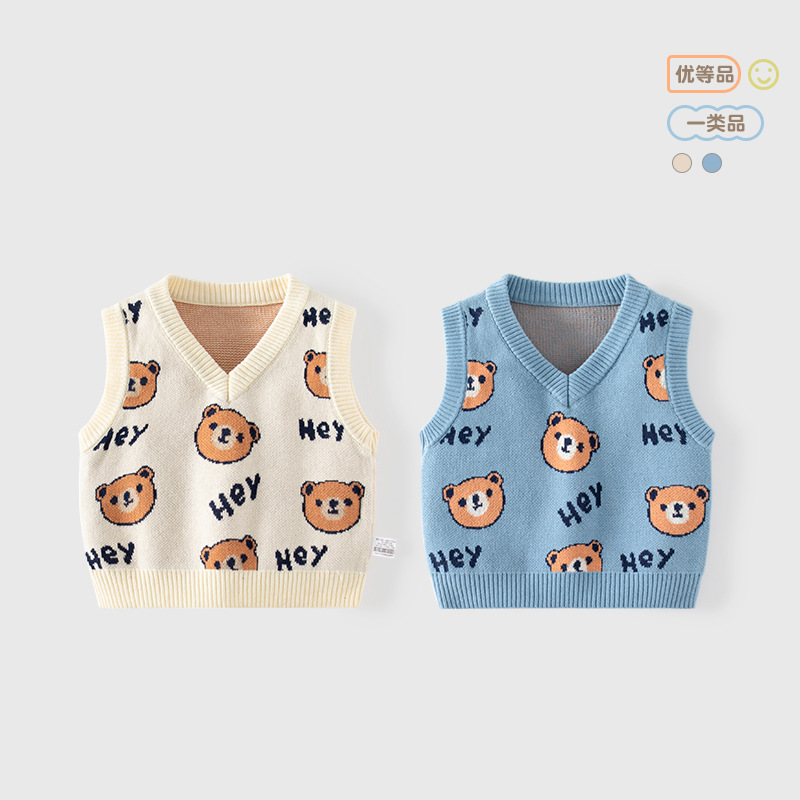 Estilo coreano lindo bordado oso bebé chaleco primavera y otoño puro algodón clase A niños Chaleco de punto bebé chaleco ropa exterior
