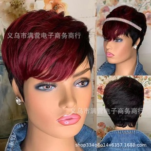 Aliexpress New Wig European and American Women's Wig High Temperature Silk Chemical Fiber Burgundy Gradient Color Short Straight Hair Full Headgear