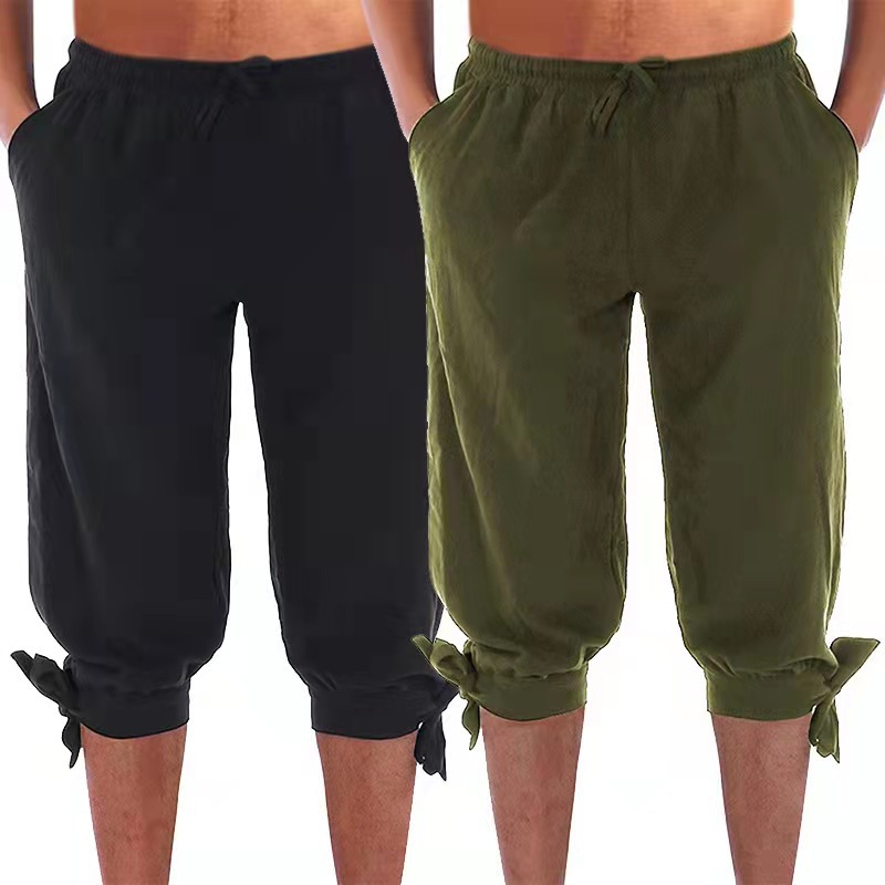 Pantalones piratas renacentistas Medias con cordones vikingos góticos pantalones cortos de lino de algodón