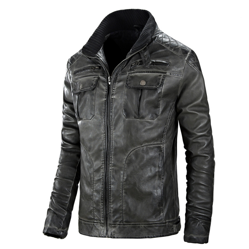 Multi pocket distressed washed PU leather jacket, oversized trendy and fashionable men_voghion.com