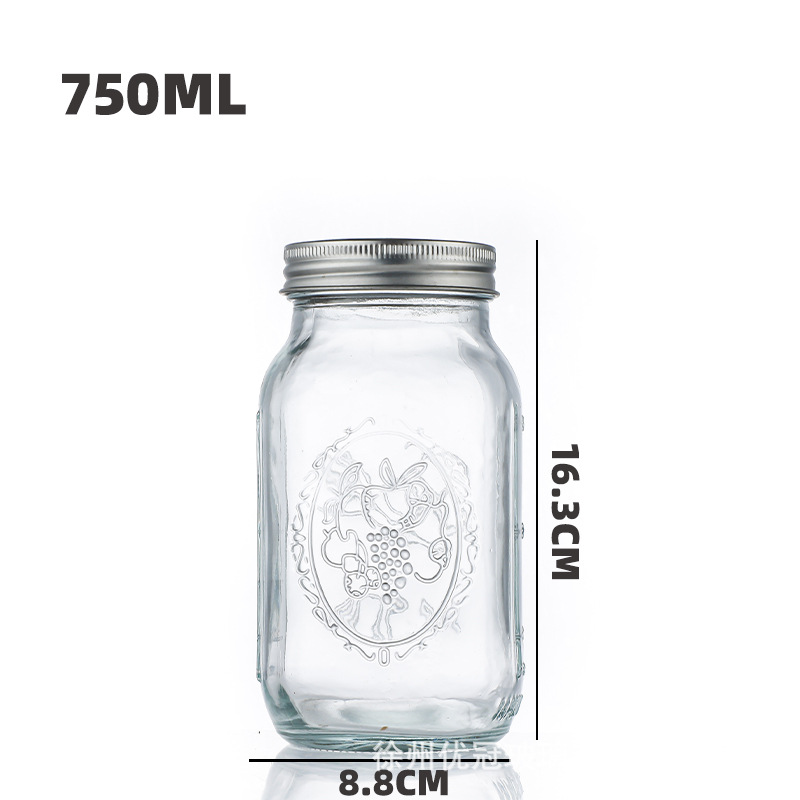 Tarro de albañil de vidrio transparente tarro sellado de la tarro de la ensalada de verduras nueces productos secos de embalaje de almacenamiento de vidrio al por mayor