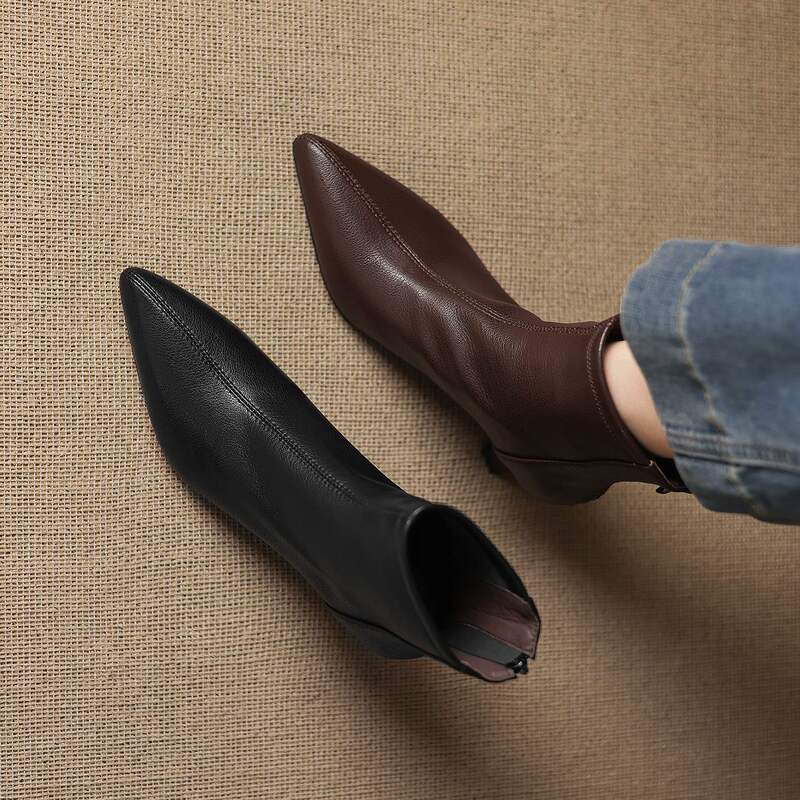 Beautiful Goatskin French Style Beautiful Pointed Toe Short Boots 2025 Autumn and Winter New Style Genuine Leather High Heels That Are Not Tiring for Women's Boots